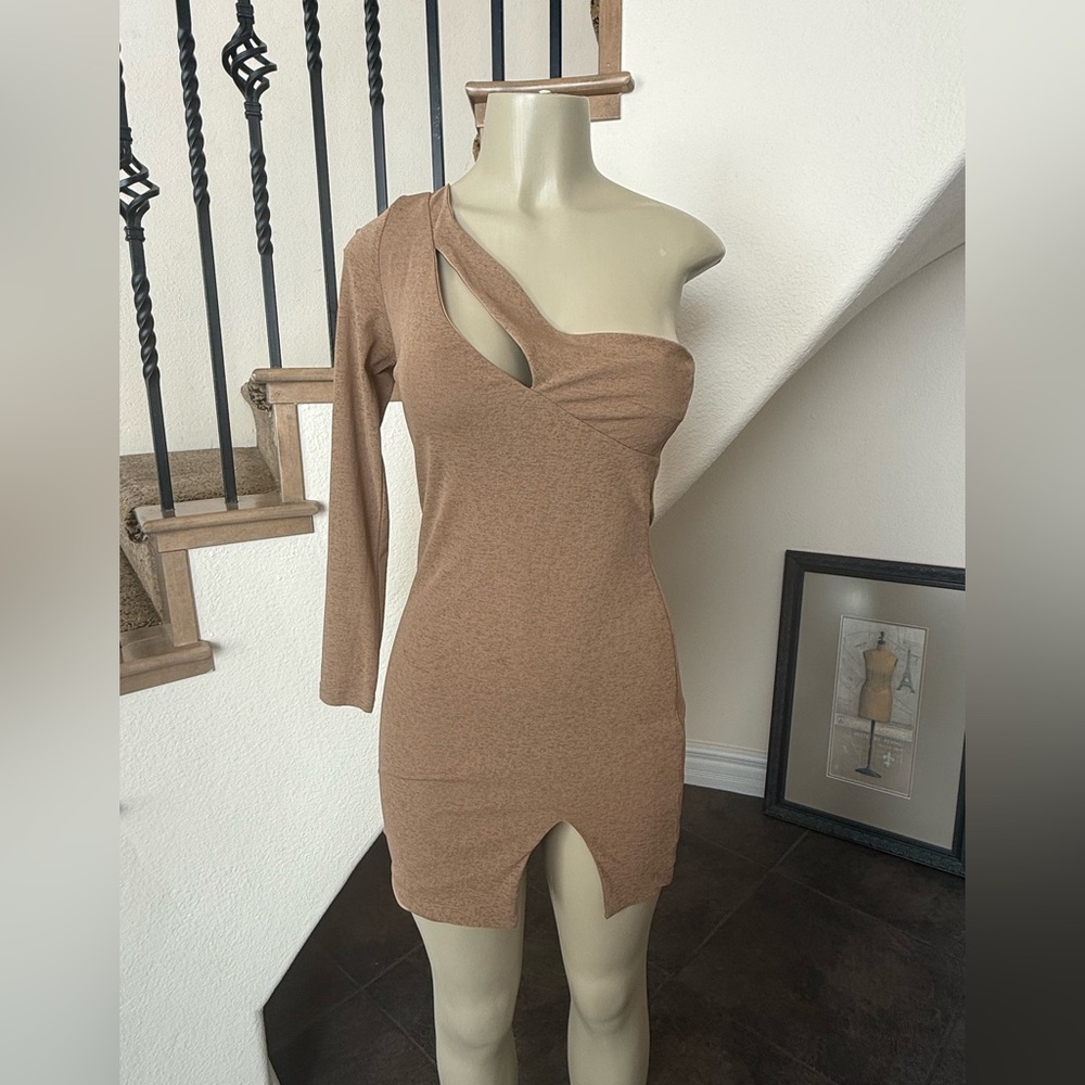 Princess Polly XX Champagne One Shoulder Cutout Mini Dress US 6 Sexy Party